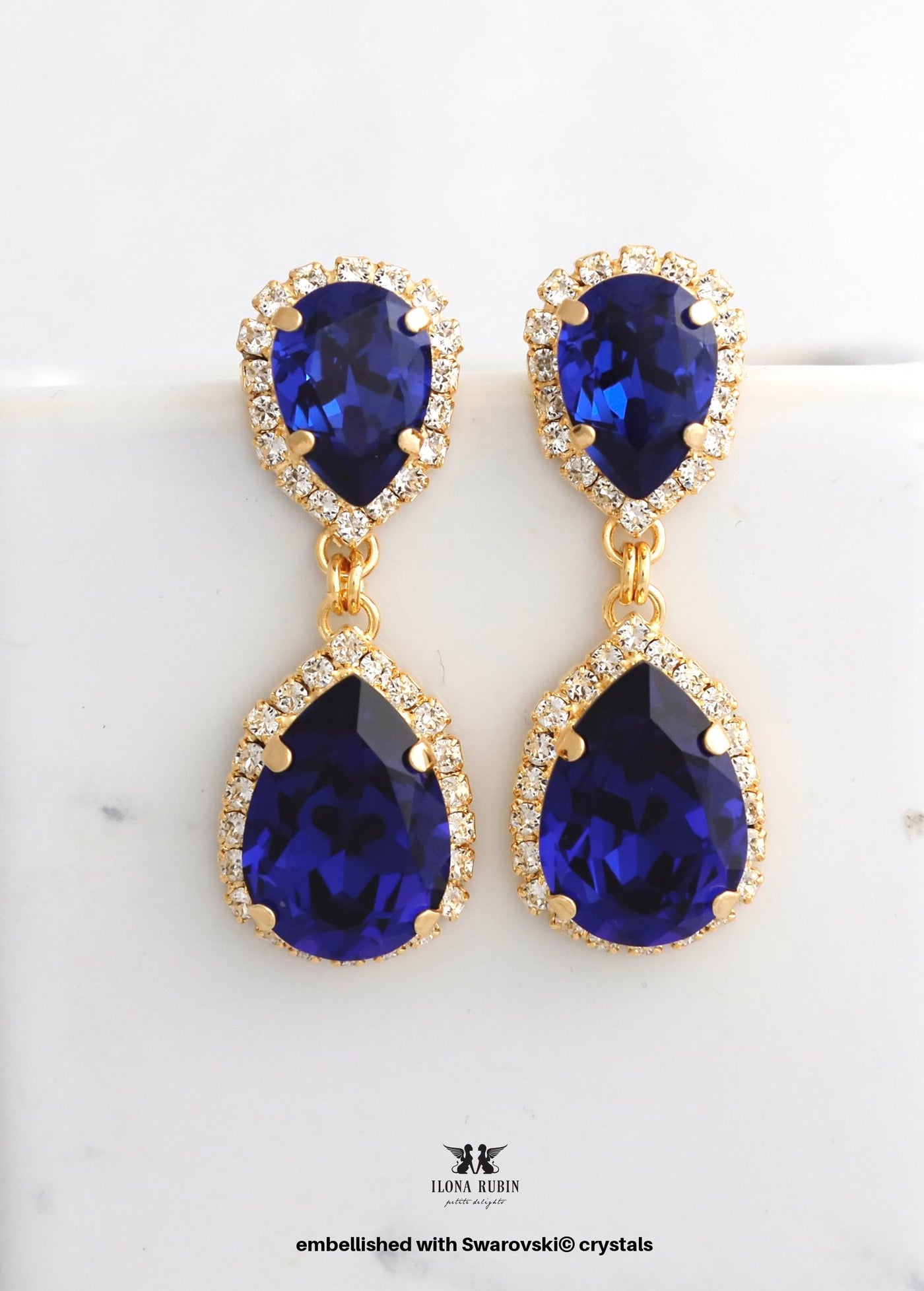 Dark Sapphire Long Earrings, Dark Blue Sapphire Chandelier Earrings. Dark Blue Bridal Chandelier Embellished with Swarovski Crystal Earrings