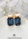 Blue Navy Crystal Stud Earrings, Swarovski Embellished Navy Blue Earrings, Emerald Cut Earrings, Bridal Blue Sapphire Earrings, Gift for Her