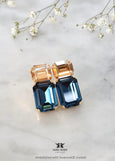 Blue Navy Crystal Stud Earrings, Swarovski Embellished Navy Blue Earrings, Emerald Cut Earrings, Bridal Blue Sapphire Earrings, Gift for Her
