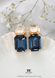 Blue Navy Crystal Stud Earrings, Swarovski Embellished Navy Blue Earrings, Emerald Cut Earrings, Bridal Blue Sapphire Earrings, Gift for Her