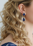Dark Sapphire Long Earrings, Dark Blue Sapphire Chandelier Earrings. Dark Blue Bridal Chandelier Embellished with Swarovski Crystal Earrings