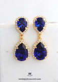 Dark Sapphire Long Earrings, Dark Blue Sapphire Chandelier Earrings. Dark Blue Bridal Chandelier Embellished with Swarovski Crystal Earrings