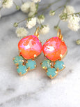 Coral Mint Crystal Swarovski Dangle Drop Earrings