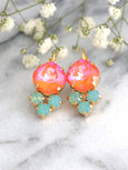 Coral Mint Crystal Swarovski Dangle Drop Earrings