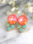 Coral Mint Crystal Swarovski Dangle Drop Earrings