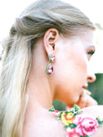 Flamingo Pink Sky Blue Earrings, Coral Blue Crystal Chandelier Crystal Earrings, Coral Peach Blue Chandelier Earrings, Swarovski Earrings