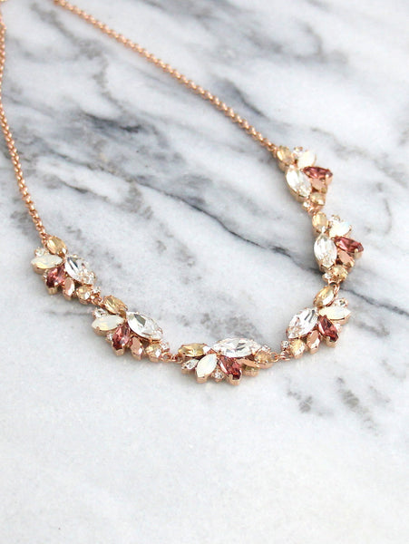 Blush Necklace, Bridal Blush Necklace, Blush Rose Gold Bridal Necklace, Morganite Necklace, Bridesmaids Necklaces, Blush Rose Necklace