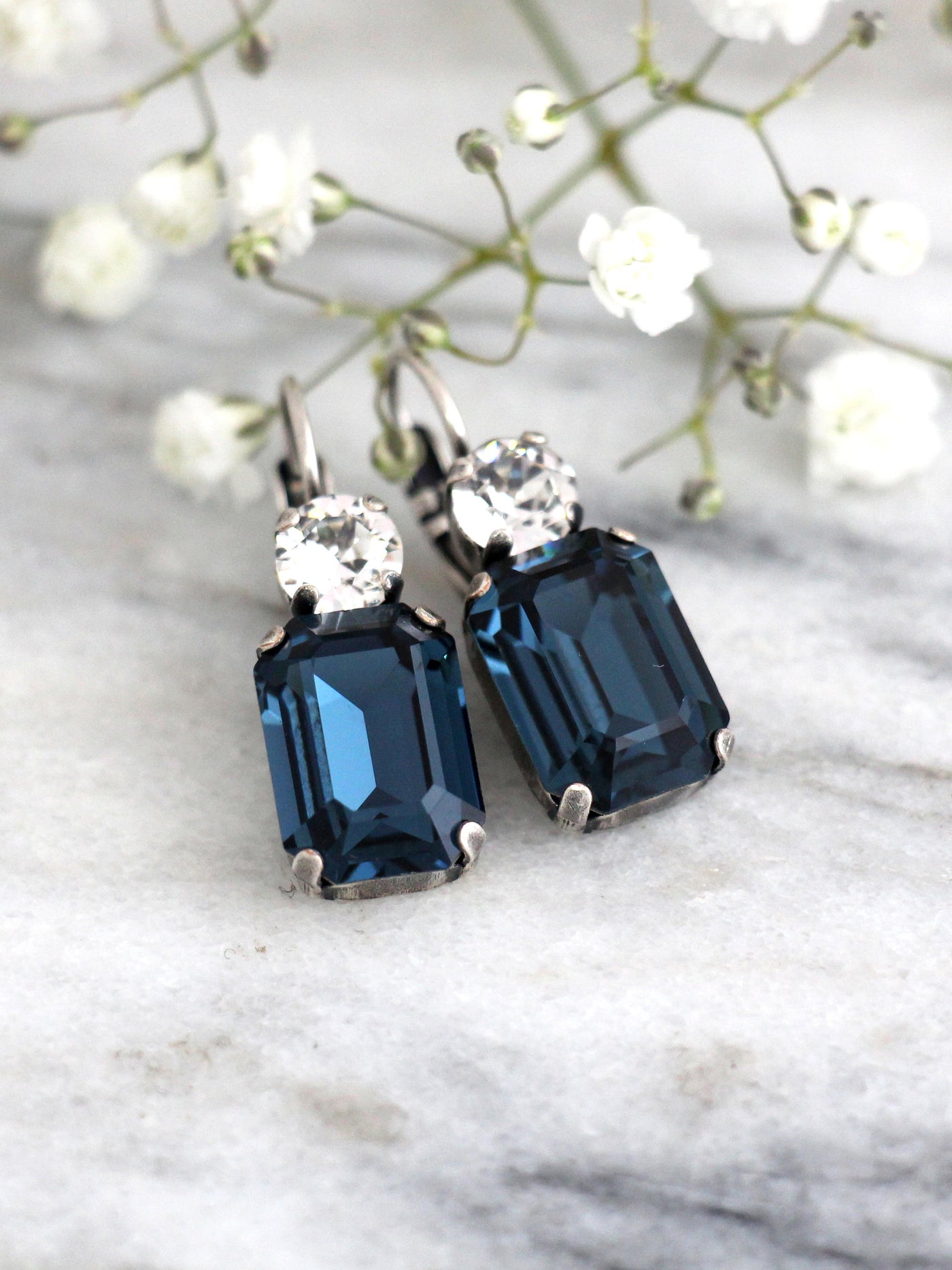 Amory Blue Navy Crystal Dangle Drop Earrings