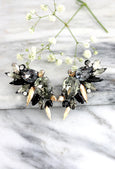 Andrea Dark Grey Climbing Earrings, Austrian Crystal Statement Gray Climbing Earrings