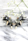 Andrea Dark Grey Climbing Earrings, Austrian Crystal Statement Gray Climbing Earrings