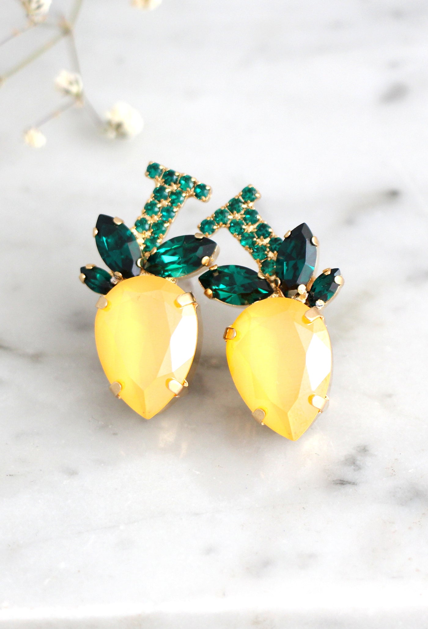 Fruit Collection Lemon Crystal Cluster Earrings