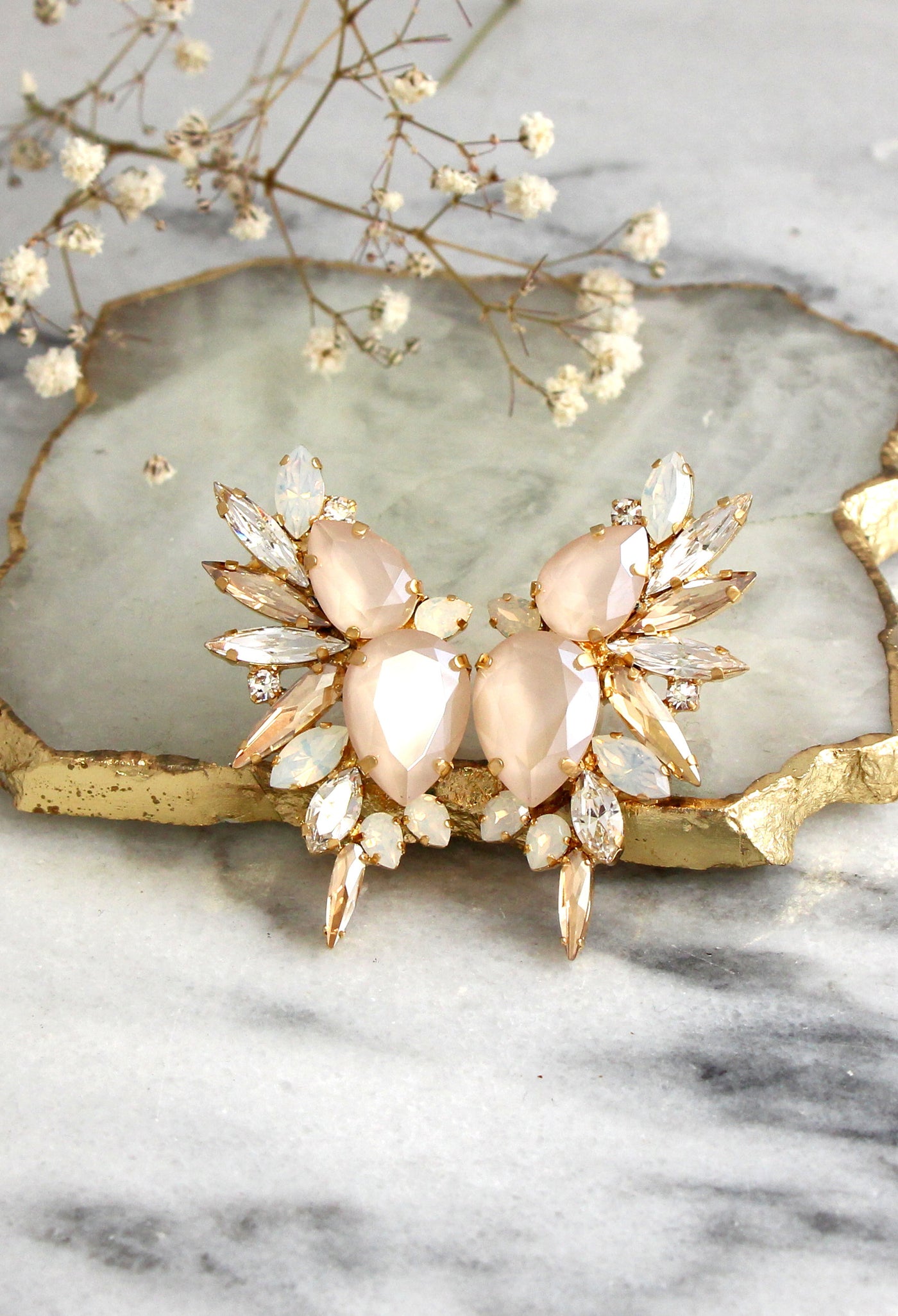 Andrea Ivory Cream Austrian Crystal Statement Climbing Bridal Gold Earrings