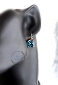 Blue Crystal Drop Earrings, Princess Cut Navy Blue Bridal Droplet Earrings, Bridal Blue Bridal Earrings Drop Earrings, Bridesmaids Earrings