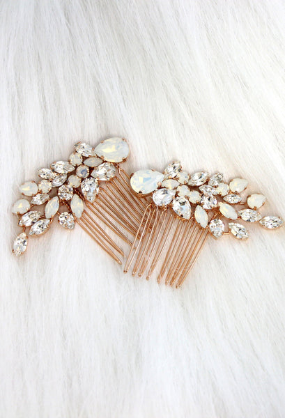 Amanda Bridal Hair Comb White Opal Clear Crystals