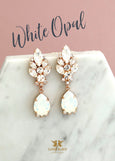 White Opal Clip On Earrings, Bridal LONG Clip On Earrings, Bridal Opal Crystal Earrings, Clip On Earrings, Opal Gold Chandelier Earrings