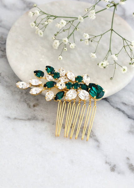 Amanda Emerald Green Crystal Hair Comb