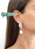 White Opal Clip On Earrings, Bridal LONG Clip On Earrings, Bridal Opal Crystal Earrings, Clip On Earrings, Opal Gold Chandelier Earrings
