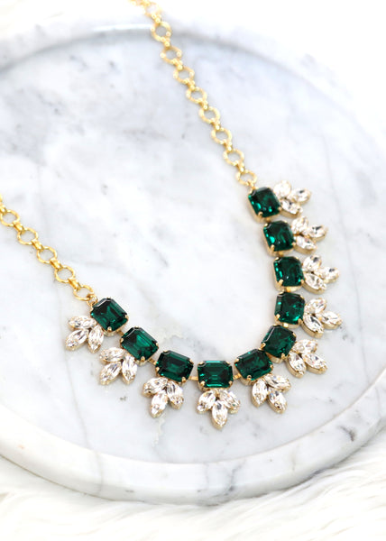Emerald Necklace, Bridal Emerald Necklace, Bridal Crystal Green Necklace, Bridal Statement Emerald Necklace, Crystal Choker Necklace