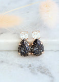 Dark Gray Stud Earrings, Black Gold Stud Earrings, Gift For Her