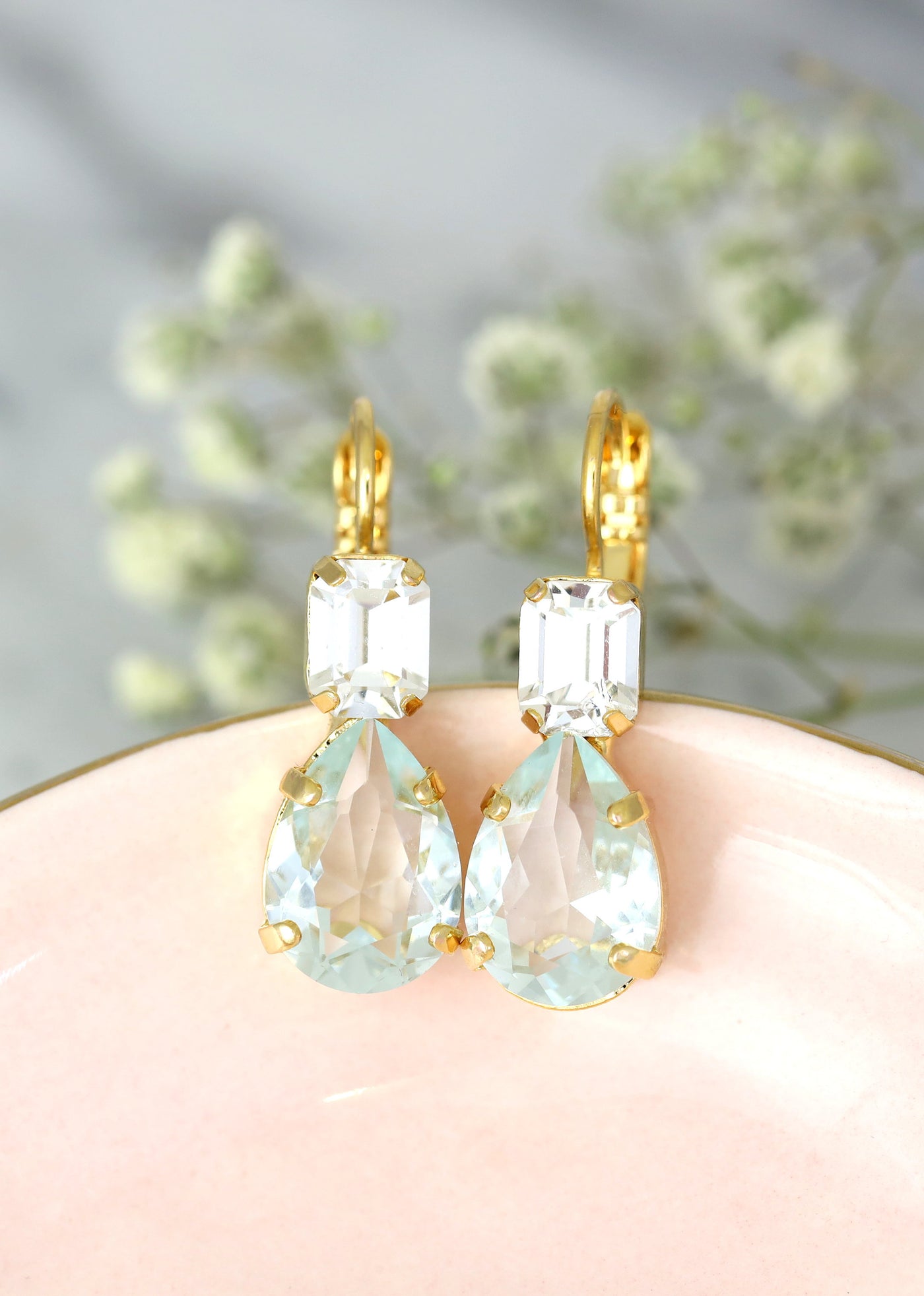 Aquamarine Earrings, Light Blue Drop Earrings, Aquamarine Teardrop Crystal
