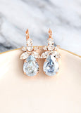 Dusty Blue Earrings, Bridal Dusty Blue Earrings, Dusty Blue Crystal Drop Earrings, Bridal Dusty Blue Drop Earrings, Bridesmaids Earrings