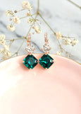 Emerald Crystal Drop Earrings, Bridal Emerald Drop Earrings, Dark Green Emerald Lever Back Earrings, Bridesmaids Earrings, Gift For Her