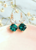 Emerald Crystal Drop Earrings, Bridal Emerald Drop Earrings, Dark Green Emerald Lever Back Earrings, Bridesmaids Earrings, Gift For Her
