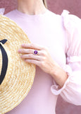 Purple Gold Ring, Purple Cocktail Ring, Purple Crystal Adjustable Ring, Amethyst Crystal Ring, Gift For Her, Amethyst Silver Adjustable Ring
