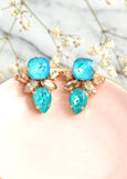 Turquoise Stud Earrings, Blue Lagoon Cluster Stud Earrings, Bridal Sky Blue Crystal Earrings, Turquoise Crystal Stud Earrings, Blue Studs