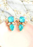 Turquoise Stud Earrings, Blue Lagoon Cluster Stud Earrings, Bridal Sky Blue Crystal Earrings, Turquoise Crystal Stud Earrings, Blue Studs