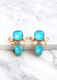 Turquoise Stud Earrings, Blue Lagoon Cluster Stud Earrings, Bridal Sky Blue Crystal Earrings, Turquoise Crystal Stud Earrings, Blue Studs