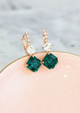 Emerald Crystal Drop Earrings, Bridal Emerald Drop Earrings, Dark Green Emerald Lever Back Earrings, Bridesmaids Earrings, Gift For Her