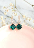 Emerald Crystal Drop Earrings, Bridal Emerald Drop Earrings, Dark Green Emerald Lever Back Earrings, Bridesmaids Earrings, Gift For Her