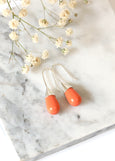 Coral Earrings, Coral Drop Silver Earrings, Coral Sterling Silver Earrings, Coral Drop Earrings, Bridesmaids Coral Earrings, Gift For Woman