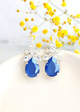 Blue Silver Earrings, Royal Blue Drop Earrings, Bridal Blue Crystal Drop Earrings, Bridesmaids Blue Earrings, Horizon Blue Crystal Earrings