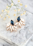 Blue Navy Earrings, Bridal Blue Navy Earrings, Bridal Blue Sapphire Crystal Earrings, Marine Blue Cluster Earrings, Dark Blue Stud Earrings