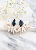Blue Navy Earrings, Bridal Blue Navy Earrings, Bridal Blue Sapphire Crystal Earrings, Marine Blue Cluster Earrings, Dark Blue Stud Earrings