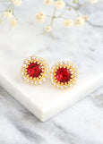 Red Gold Stud Earrings, Scarlet Red Crystal Stud Earrings, Bridesmaids Earrings, Red Ruby Classic Crystal Studs, Gift For Her, Red Studs
