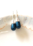 Blue Pearl Earrings, Petrol Blue Drop Silver Earrings, Blue Navy Sterling Silver Earrings, Blue Drop Earrings, Gift For Woman, Blue Drops