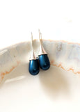 Blue Pearl Earrings, Petrol Blue Drop Silver Earrings, Blue Navy Sterling Silver Earrings, Blue Drop Earrings, Gift For Woman, Blue Drops