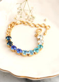 Blue Crystal Bracelets, OMBRE Blue Crystal Gold Bracelet, Bridal Blue Crystal Bracelet, Ombre Aquamarine Gold Crystal BRACELET, Gift For Her
