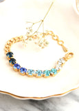 Blue Crystal Bracelets, OMBRE Blue Crystal Gold Bracelet, Bridal Blue Crystal Bracelet, Ombre Aquamarine Gold Crystal BRACELET, Gift For Her