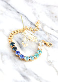 Blue Crystal Bracelets, OMBRE Blue Crystal Gold Bracelet, Bridal Blue Crystal Bracelet, Ombre Aquamarine Gold Crystal BRACELET, Gift For Her