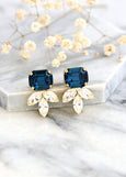 Blue Navy Earrings, Bridal Blue Navy Earrings, Sapphire Bridal Stud Earrings, Bridesmaids Navy Blue Earrings, Blue Navy Crystal Earrings