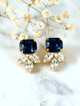 Blue Navy Earrings, Bridal Blue Navy Earrings, Sapphire Bridal Stud Earrings, Bridesmaids Navy Blue Earrings, Blue Navy Crystal Earrings