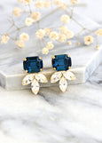 Blue Navy Earrings, Bridal Blue Navy Earrings, Sapphire Bridal Stud Earrings, Bridesmaids Navy Blue Earrings, Blue Navy Crystal Earrings
