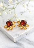 Amber Stud Earrings, Amber Crystal Earrings, Brown Crystal Earrings, Autumn Wedding Earrings, Smoked Topaz Studs, Bridesmaids Earrings