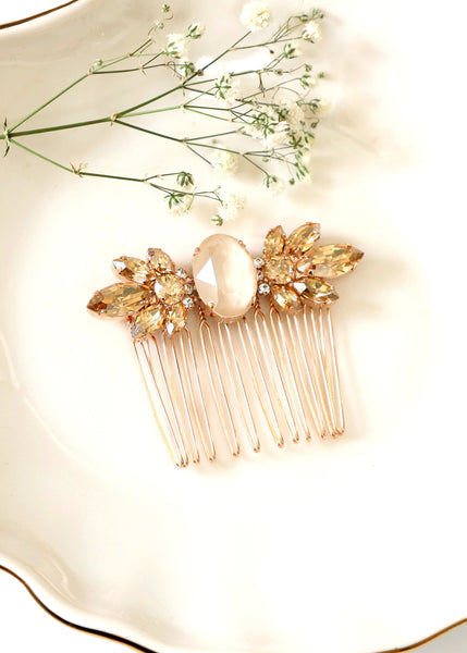 Bridal Crystal Gold Hair Comb, Champagne Hair Comb, Rose Gold Hair comb, Hair Accessories, Bridal Gold Hair Comb, Champagne Gold Hair Comb.