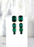 Emerald Chandelier Earrings, Emerald Green Long Crystal Earrings, Emerald Cut Drop Chandelier Earrings, Bridal Dark Green Crystal Earrings