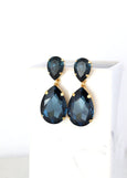 Blue Navy Statement Long Earrings, Blue Navy Chandelier Earrings, Bridal Blue Crystal Earrings, Navy Blu7e Crystal Oversize Earrings.